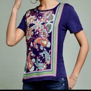 Anthropologie Maeve Paisley Overlay Tee Shirt XS